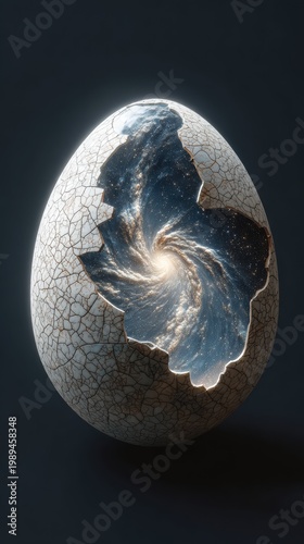 Planetary Egg: Earth looking like a cracked eggshell with a star being born inside in deep space, surreal realism, 8k 