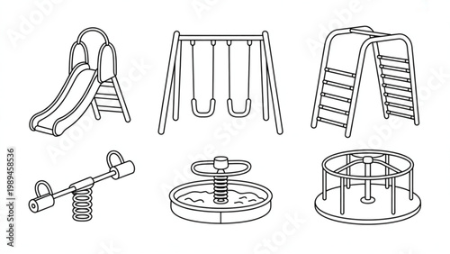 Kids Playground Equipment Line Art Set  Slides, Swings & Outdoor Fun Collection