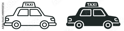 taxi car icon set, outline and solid cab vehicle symbol for transport and city ride service isolated on transparent background