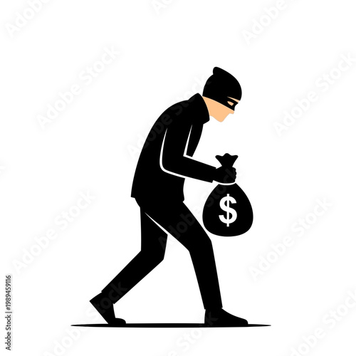 Thief Carrying Money Bag Silhouette Crime Robbery Concept Vector Illustration