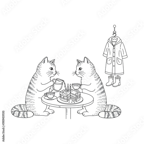 Whimsical illustration of anthropomorphic squirrels at a table with a person