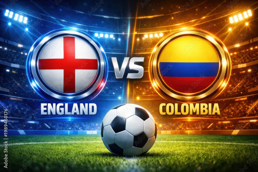 Fototapeta premium England vs Colombia soccer match stadium graphic with ball