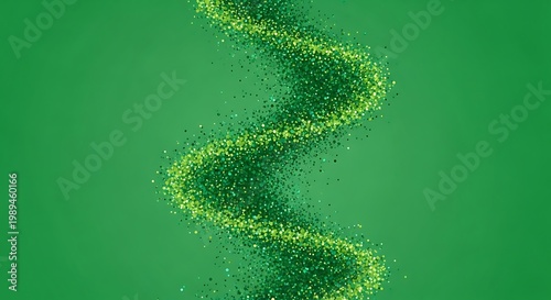 Swirling green glitter stream against a solid green background, abstract, shimmering