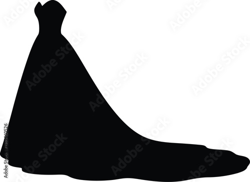 Elegant silhouette of a classic ball gown with a high neckline and flowing skirt