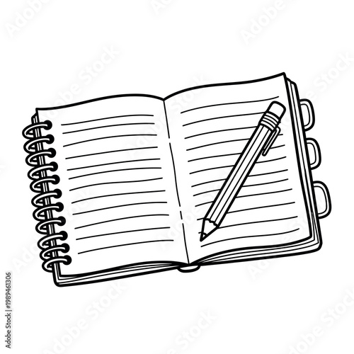 Sketchbook with pencil a hand drawn illustration of note taking