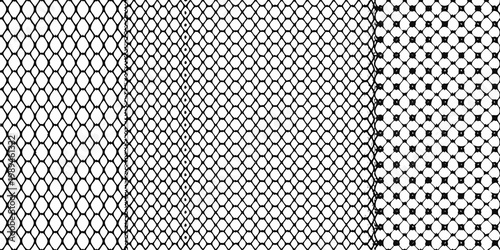 Close up of patterned black netting with varying diamond shaped holes