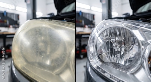 Car headlight restoration before and after comparison