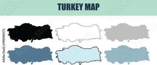 Turkey map outlines in 6 different styles on a white background for global design concepts