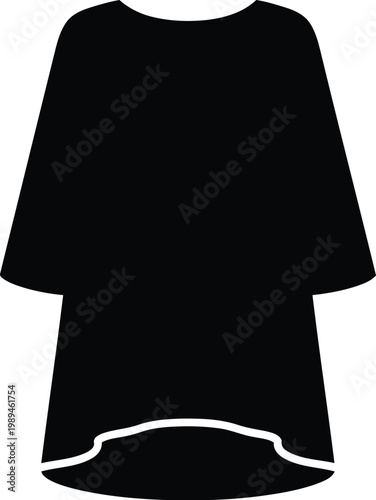 Elegant black dress with flared sleeves and a modest neckline silhouette.