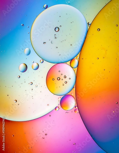 Colorful Abstract Macro Photography Of Oil Bubbles In Water With Vibrant Rainbow Gradients And Beautiful Light Refraction Patterns