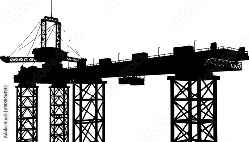 Industrial crane, construction equipment, black silhouette, steel structure, heavy industry, machinery