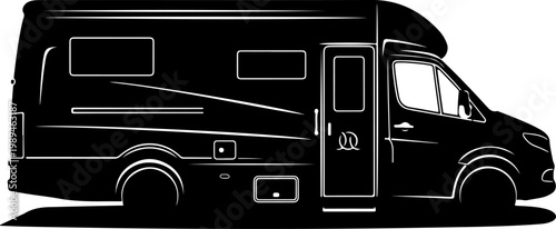 Motorhome, RV, camper van, recreational vehicle, travel trailer, vector silhouette
