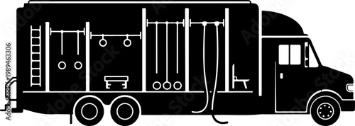 Fire truck, emergency vehicle, rescue truck, black silhouette, vector illustration