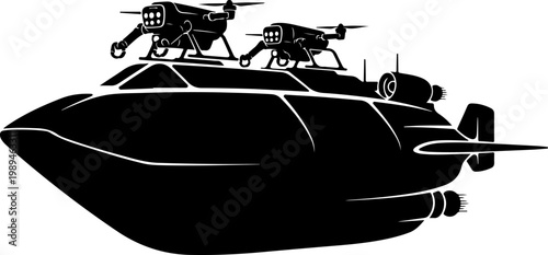 Black boat, speedboat, helicopter, vector illustration, nautical icons, transportation symbols