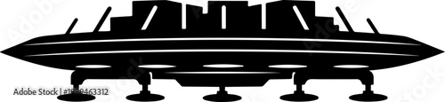 Black UFO, spaceship, flying saucer, vector icon, futuristic symbol, alien spacecraft