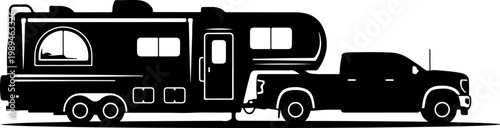 Motorhome, RV, camper trailer, truck, vehicle silhouette, travel, transportation