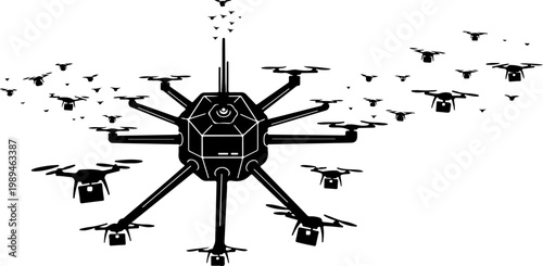 Drone, swarm, robotic, flying machines, technology vector