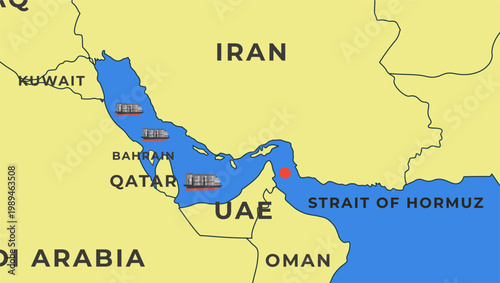 Strait of hormuz and oil ship illustration