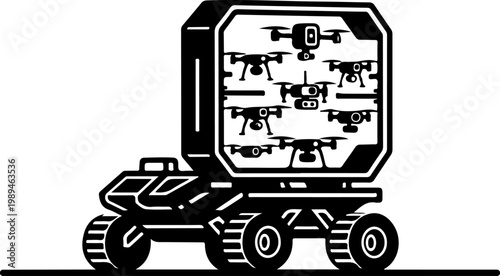 Drone, drone icons, drone set, vehicle, transportation, black and white