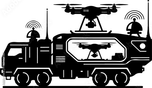 Drone, truck, surveillance vector, law enforcement, aerial monitoring