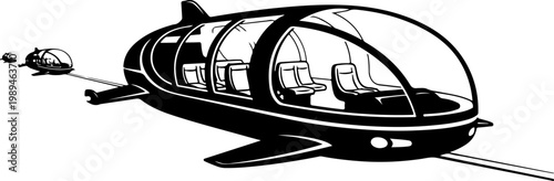 Futuristic Monorail Pod, Transportation Concept, Vector Illustration, Black and White