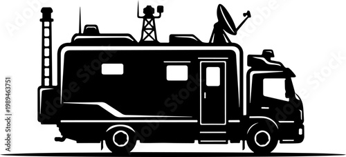 Motorhome, RV, camper van, recreational vehicle, travel trailer, vector icon