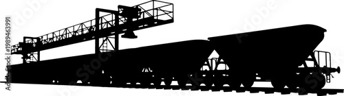 Industrial train car, cargo rail transport, black silhouette, industrial vehicle, train track