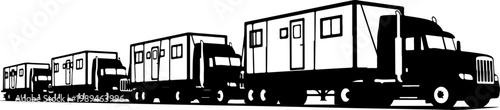 Truck, semi-truck, trailer, transportation, vector, black and white, illustration, cargo, logistics, fleet