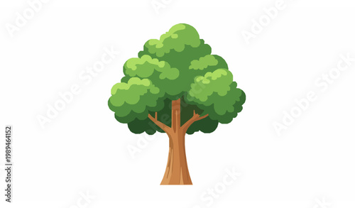 Cute green tree vector illustration cartoon flat plant with wooden trunk nature element isolated on white background