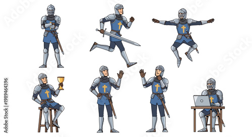 Collection of Knights in Various Poses and Actions.