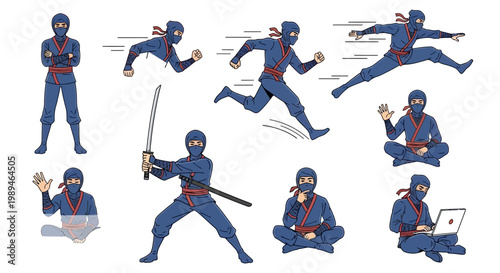 Ninja Warrior Poses And Actions Collection.