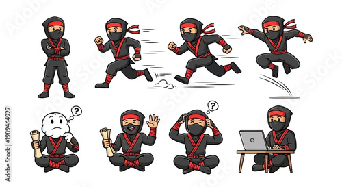 Ninja Character Set Poses And Actions.