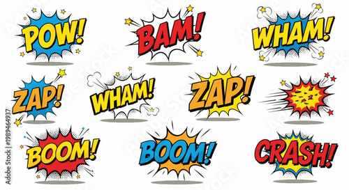Colorful retro comic book sound effect speech bubbles set