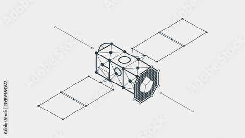 Grey tone isometric spacecraft bus – Suitable for technical diagrams, satellite operations software, or aerospace startup logos.