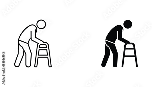 Elderly person with walker icon for healthcare and elderly care support services