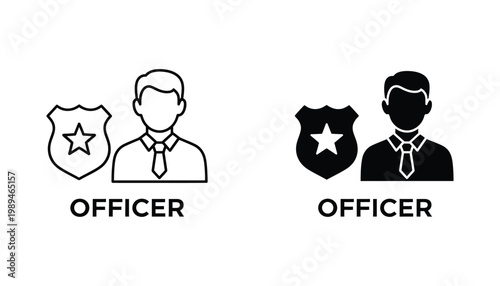 Security officer badge and person icon for law enforcement and professional security services