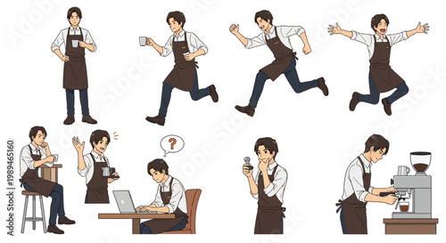 Barista Actions Collection Diverse Poses And Activities.