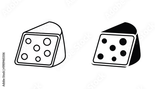 Piece of swiss cheese with holes vector icon set in outline and solid black style