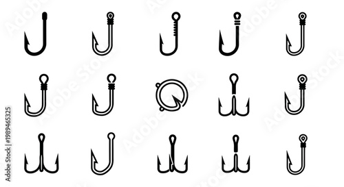 Collection of various fishing hooks.