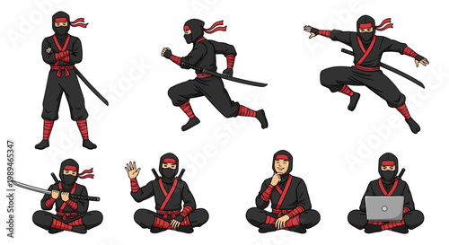 Ninja Warrior Poses Collection Modern Art.