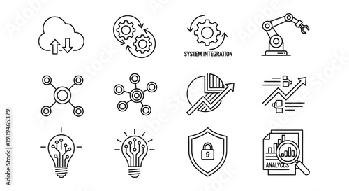 Collection of business and technology icons.