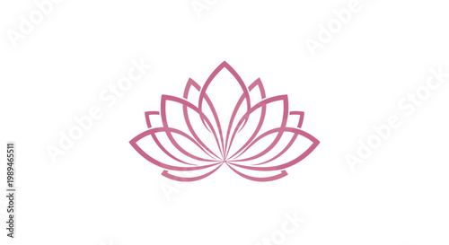 Stylized pink lotus flower outline graphic on a white background, representing peace, purity, and spiritual growth.
