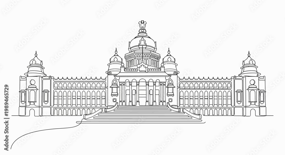 Obraz premium Indian Landmark Line Art | Vidhana Soudha Vector Illustration