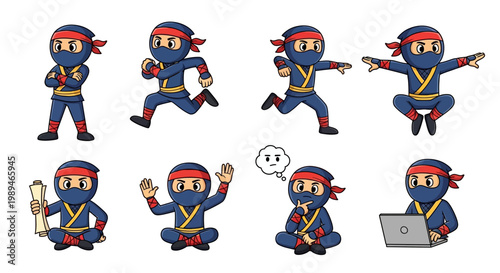 Cute Ninja Character Poses Collection.