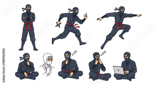 Ninja Warrior Collection Poses Stealthy Assassin.