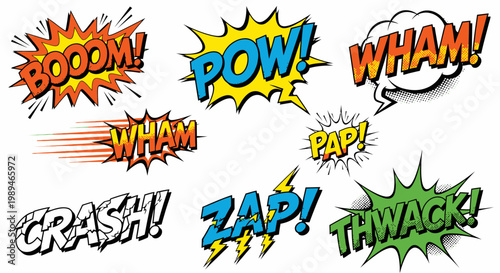 Comic book sound effect bubbles collection in pop art style