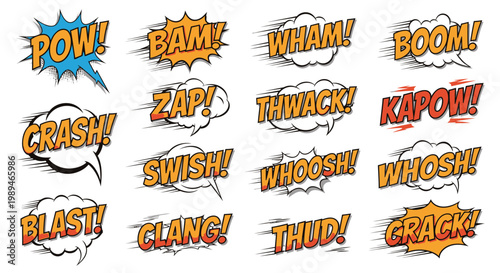 Comic book sound effect bubbles collection on white background