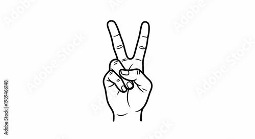 Peace sign hand gesture, vector peace symbol, hand making V sign, black line art