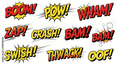 Comic book sound effect bubbles set on white background