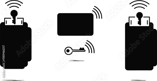 Smart lock system icons with wireless signal keyless entry security technology silhouette set isolated on white background vector